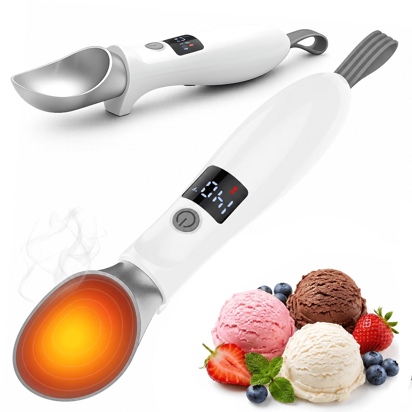 TOCOKEID Electric Heated Ice Cream Scoop with Smart LED Display & Safety Lock, Rechargeable