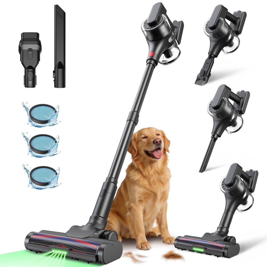 MOOSOO Cordless Vacuum Cleaner, 4-in-1 Lightweight Stick Vacuum 60 Mins Runtime for Pet Hair, Hard Floor & Carpet, Black