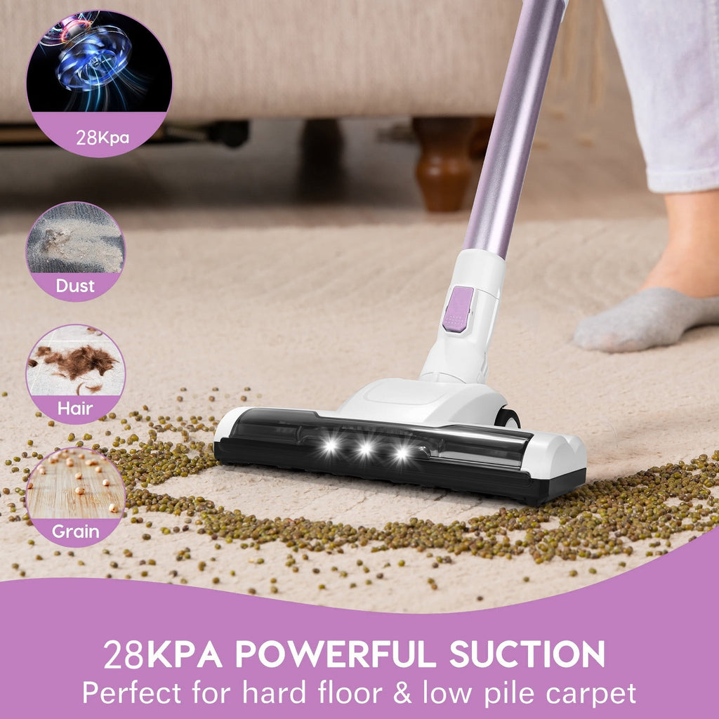 MOOSOO Stick Vacuum Cleaner, 6-in-1 Lightweight Cordless Vacuum for Hard Floor Carpet Pet Hair, L12 Pink